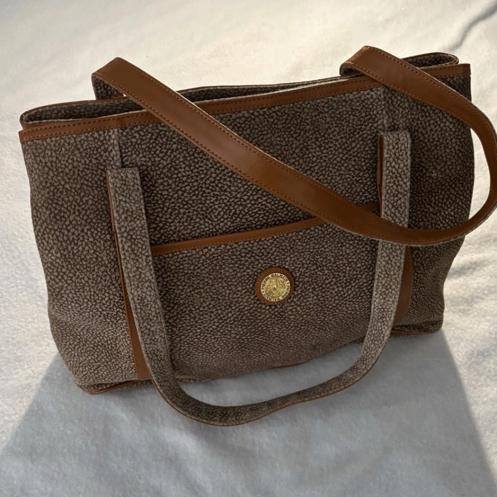 Pierre Balmain Animal Print Canvas Leather Brown Shoulder Bag Purse Vintage